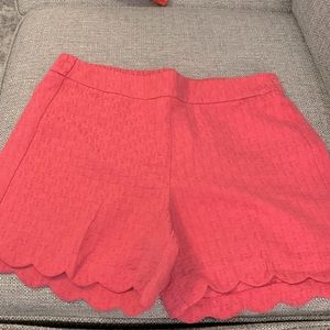 Never worn! Size 12 coral/pink shorts with scalloped edge and 5 inch inseam